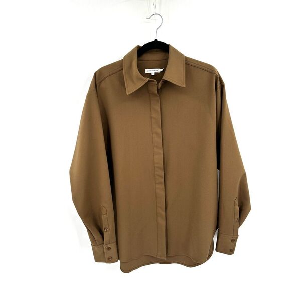 GOOD AMERICAN Women's Brown Long Sleeve Button Down Oversized Boxy Shirt XL - Picture 1 of 6